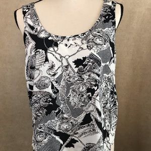 GSL Tank Scoop Neck Black & White Pattern Medium